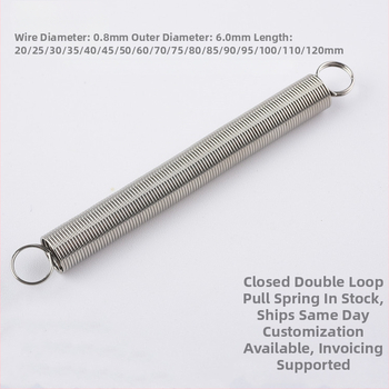 Spiră de extensie cu capăt închis, 0,8 × 6 mm, oțel inoxidabil 304, fabricație conform desenelor