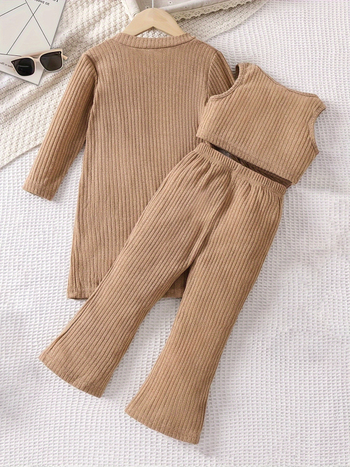 Set de două piese pentru fetițe, toamnă: vestă solidă și pantaloni