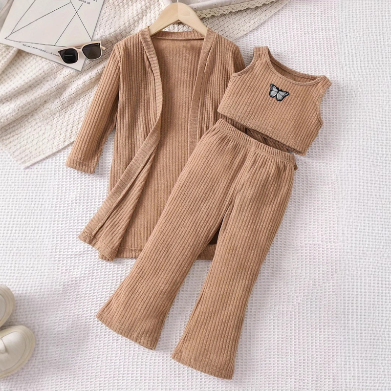 Set de două piese pentru fetițe, toamnă: vestă solidă și pantaloni