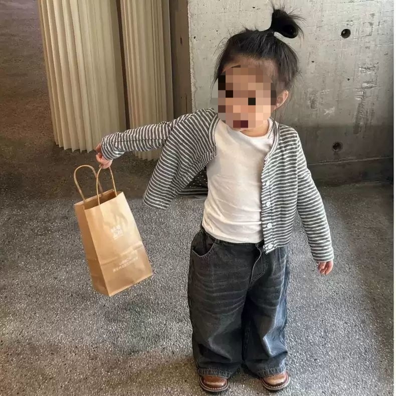 Cardigan pentru copii în stil coreean, cu dungi, din bumbac ușor, unisex, 3–8 ani