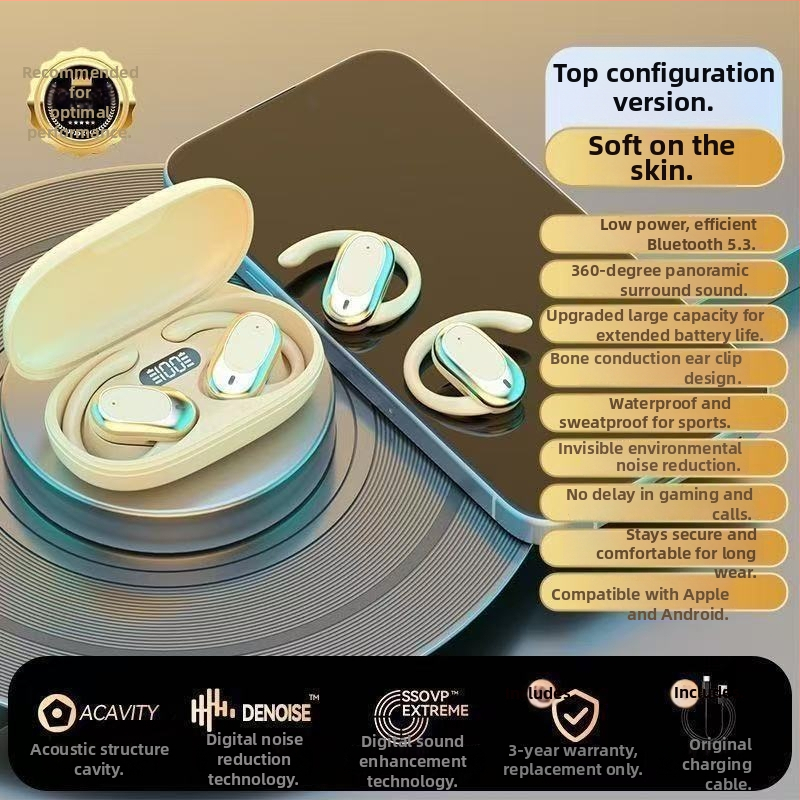 Berlin Sound 2026 Căști Bluetooth cu design open-ear și conduție osoasă, wireless, autonomie până la 4 ore, compatibilitate universală