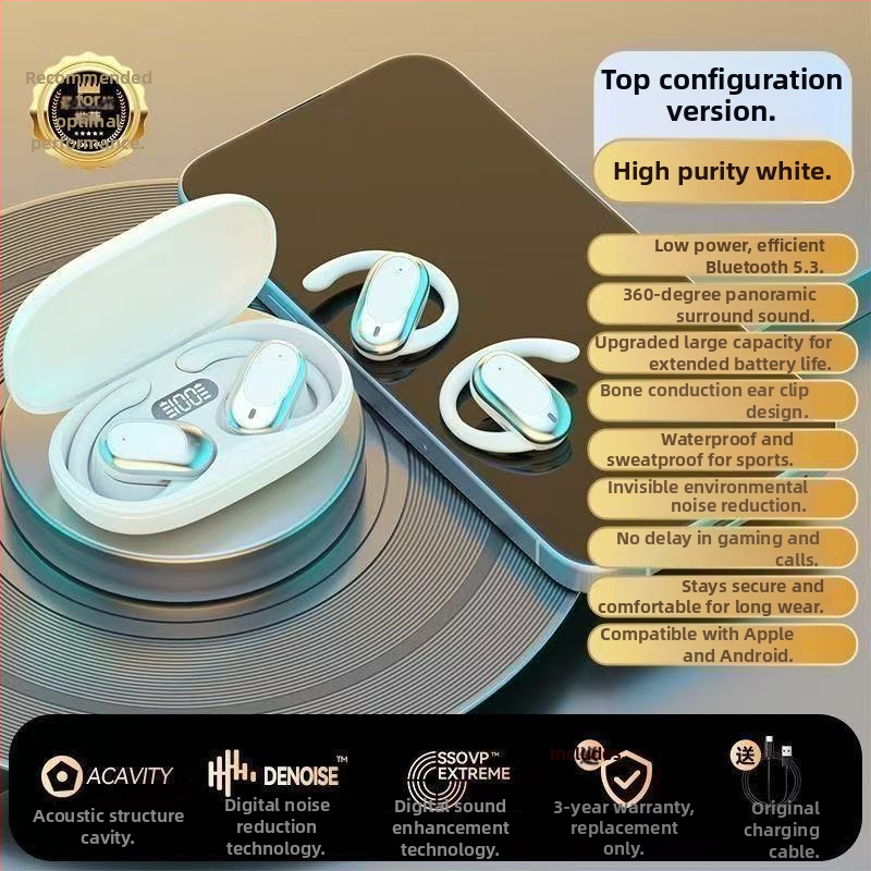 Berlin Sound 2026 Căști Bluetooth cu design open-ear și conduție osoasă, wireless, autonomie până la 4 ore, compatibilitate universală