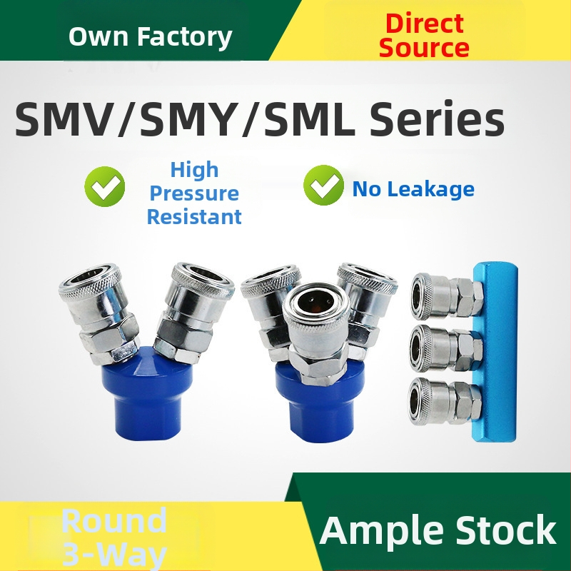 Conector rapid tip C cu push-in pentru pneumatice; tee rotund, tee cu două căi și tee drept; conectori cu auto-blocare SMY SMV; componente pneumatice