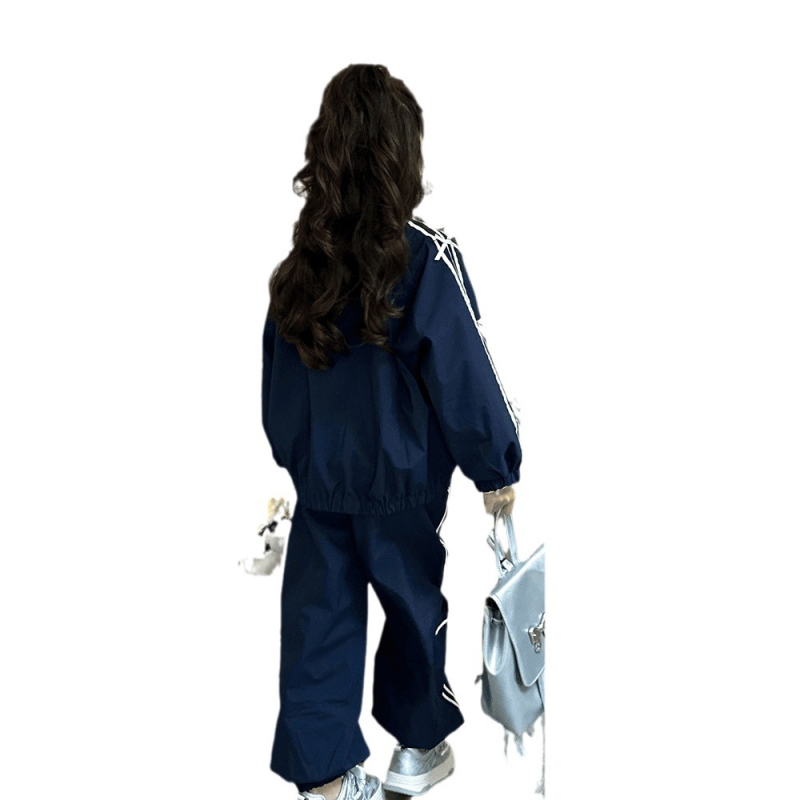 Set de două piese pentru fete, stil coreean, pantaloni în dungi și cardigan cu funda, primăvară-toamnă