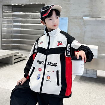 Jachetă băiat pentru copii, stil baseball, model 2026 primăvară-toamnă, croială casual, fermoar, imprimeu cu litere.