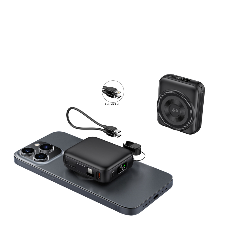 Baterie externă 3 în 1 cu încărcare rapidă și încărcare magnetică, 10000 mAh, cu cablu, pentru telefoane, căști și ceasuri