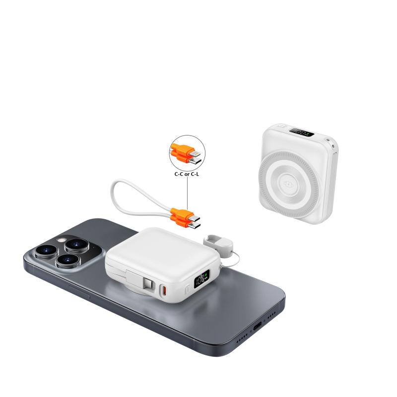 Baterie externă 3 în 1 cu încărcare rapidă și încărcare magnetică, 10000 mAh, cu cablu, pentru telefoane, căști și ceasuri
