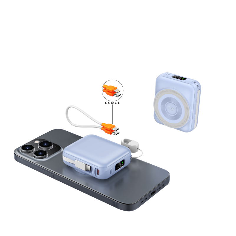 Baterie externă 3 în 1 cu încărcare rapidă și încărcare magnetică, 10000 mAh, cu cablu, pentru telefoane, căști și ceasuri