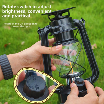 Felinar solar din sticlă pentru camping – lanternă impermeabilă pentru exterior, reîncărcabilă, lumină ambientală pentru cort, stil lampă kerosenă