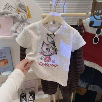 Set unisex pentru copii, două piese, imprimeu cu desene animate, trening de casă, primăvara 2025