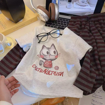 Set unisex pentru copii, două piese, imprimeu cu desene animate, trening de casă, primăvara 2025