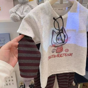 Set unisex pentru copii, două piese, imprimeu cu desene animate, trening de casă, primăvara 2025