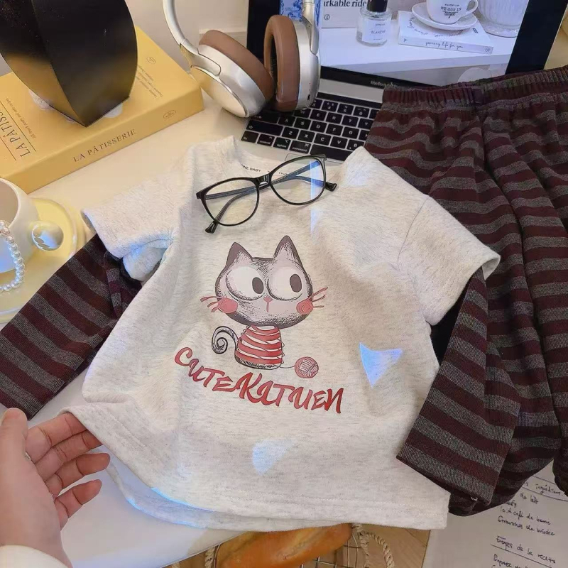 Set unisex pentru copii, două piese, imprimeu cu desene animate, trening de casă, primăvara 2025
