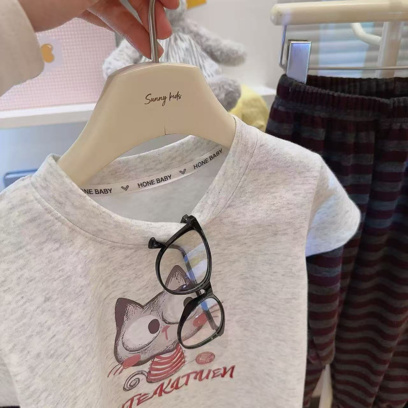 Set unisex pentru copii, două piese, imprimeu cu desene animate, trening de casă, primăvara 2025