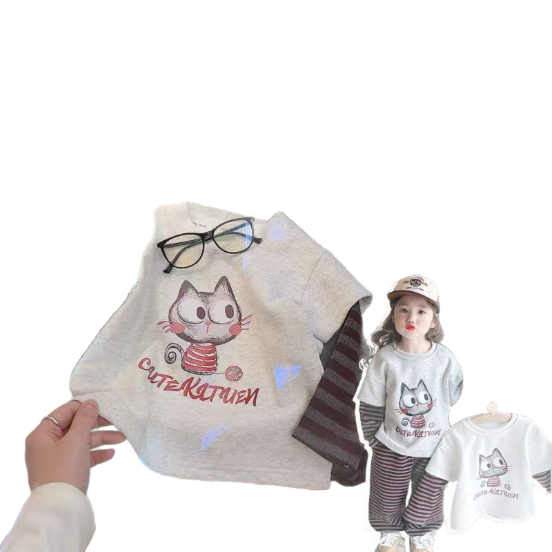 Set unisex pentru copii, două piese, imprimeu cu desene animate, trening de casă, primăvara 2025