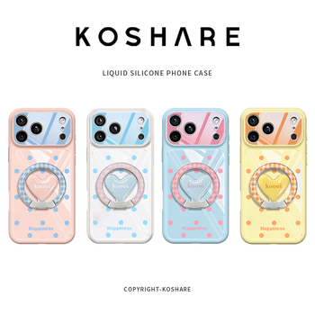 Carcasă de protecție în stil coreean, inspirată de Instagram, cu suport inimă cu buline pentru iPhone 17 Pro Max și iPhone 15, SKU 16
