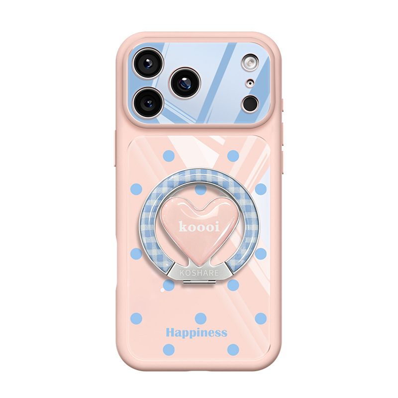 Carcasă de protecție în stil coreean, inspirată de Instagram, cu suport inimă cu buline pentru iPhone 17 Pro Max și iPhone 15, SKU 16