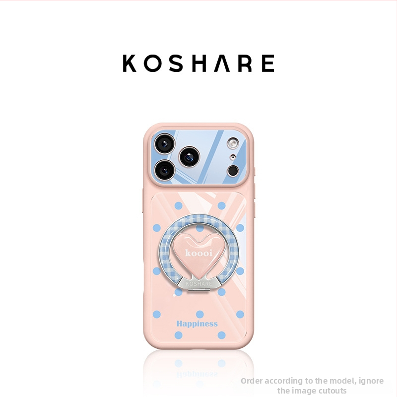 Carcasă de protecție în stil coreean, inspirată de Instagram, cu suport inimă cu buline pentru iPhone 17 Pro Max și iPhone 15, SKU 16