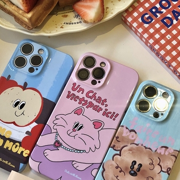Stil Instagram: husă pentru iPhone 15 cu cățeluș și pisicuță drăguțe, protecție totală, carcasă dură cu folie