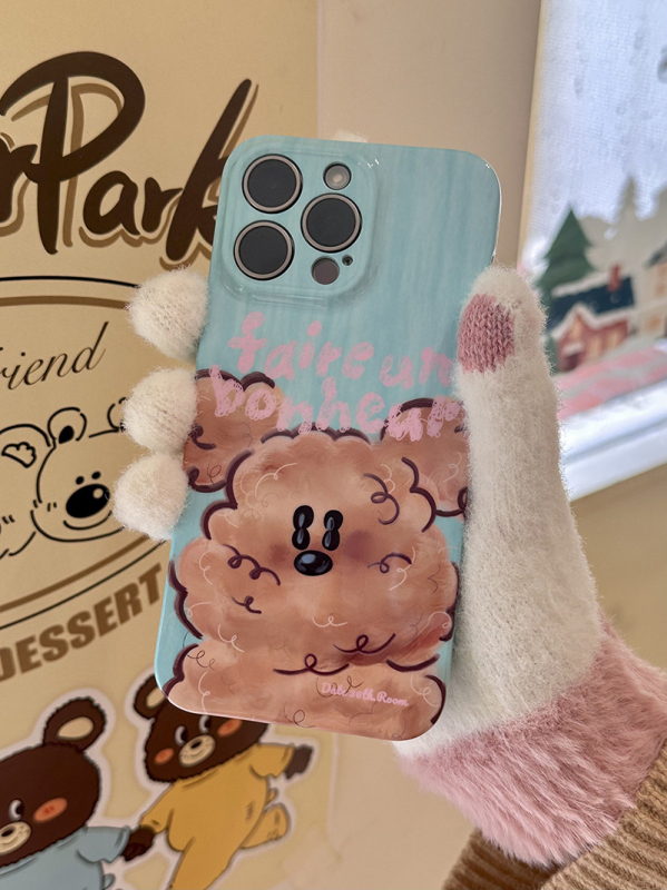Stil Instagram: husă pentru iPhone 15 cu cățeluș și pisicuță drăguțe, protecție totală, carcasă dură cu folie