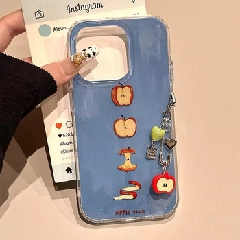 Carcasă iPhone în stil Ins cu graffiti și pandantiv – TPU IMD, antiuzură, anti-cadere, pentru seria iPhone 11/12/13/14 Pro/Max.