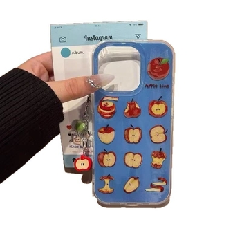 Carcasă iPhone în stil Ins cu graffiti și pandantiv – TPU IMD, antiuzură, anti-cadere, pentru seria iPhone 11/12/13/14 Pro/Max.