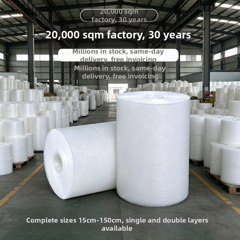 Rolă de film cu bule – material nou pentru ambalare, lățime 20 cm, lungime 45 m, grosime 4 mm, bule medii, diametru 1 cm, transparent, pentru ambalare și transport.
