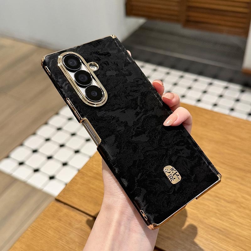 Carcasă Samsung Galaxy Z Fold7 cu suport cu axă dublă, model peisaj în stil chinezesc, husă protectoare din PU piele cu electroplacare (W26, W25/W24)