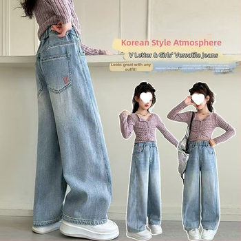 Pantaloni largi din denim pentru fete, stil primăvară-toamnă, casual și versatile