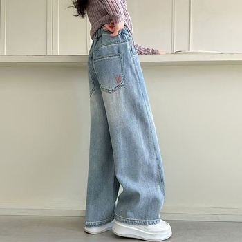 Pantaloni largi din denim pentru fete, stil primăvară-toamnă, casual și versatile