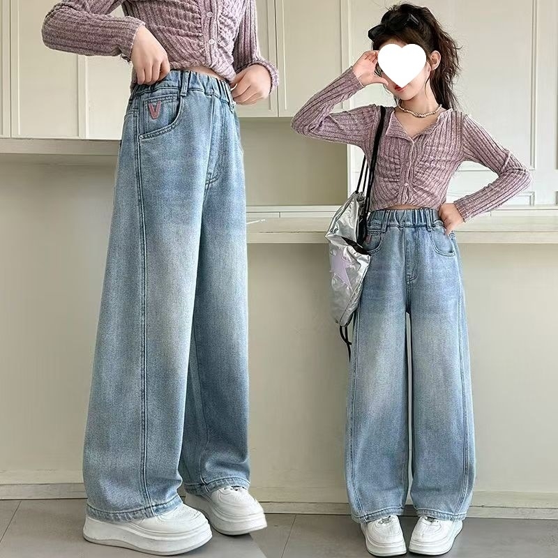 Pantaloni largi din denim pentru fete, stil primăvară-toamnă, casual și versatile
