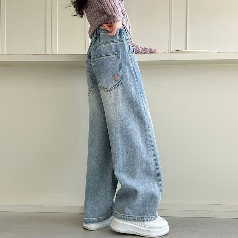 Pantaloni largi din denim pentru fete, stil primăvară-toamnă, casual și versatile