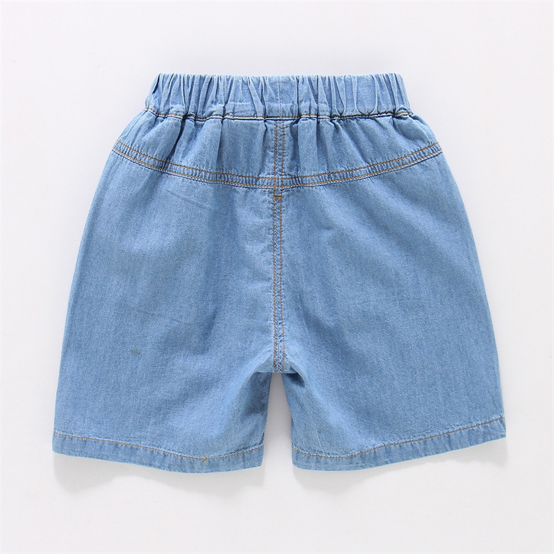 Șorturi denim cargo pentru băieți, vară, 100% bumbac, până la genunchi, imprimat cu personaje, stil coreean