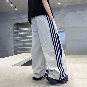 Pantaloni sport pentru băieți, cu dungi, stil toamnă pentru copii mai mari, croială lejeră, drept, simplu și stilat.