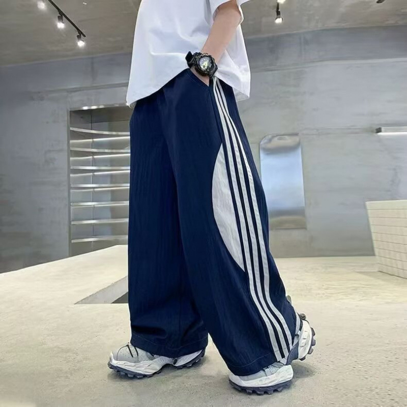 Pantaloni sport pentru băieți, cu dungi, stil toamnă pentru copii mai mari, croială lejeră, drept, simplu și stilat.