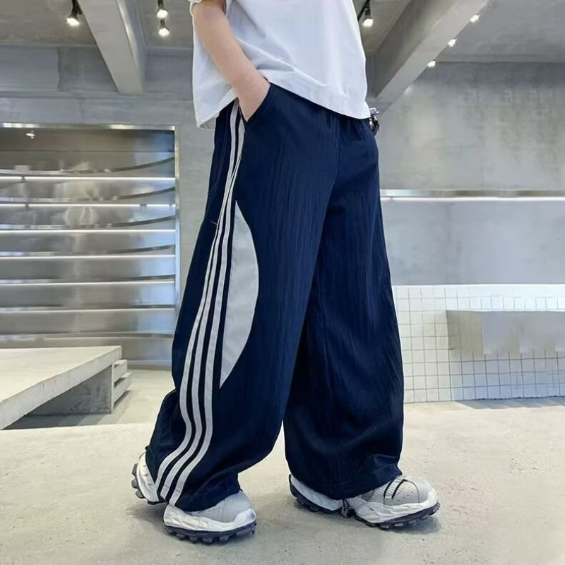 Pantaloni sport pentru băieți, cu dungi, stil toamnă pentru copii mai mari, croială lejeră, drept, simplu și stilat.