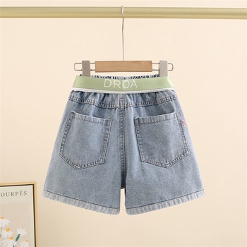 Șorturi din denim pentru fete, casual, vară, ușoare, croială lejeră, lungime până la mijlocul coapsei