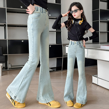Blugi din denim cu croială ușor evazată pentru fetițe, primăvară-toamnă 2025, pantaloni slim