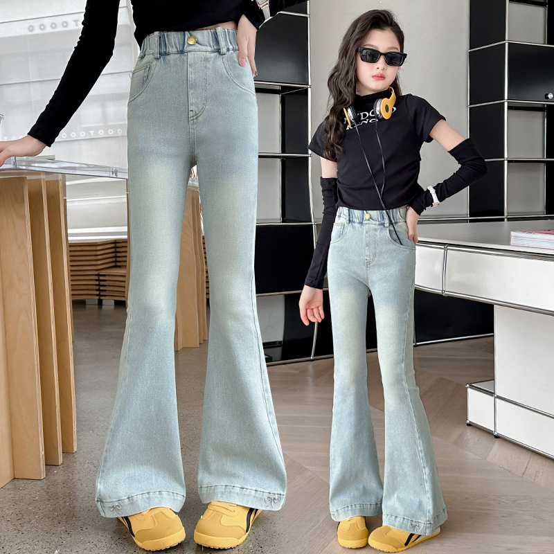 Blugi din denim cu croială ușor evazată pentru fetițe, primăvară-toamnă 2025, pantaloni slim