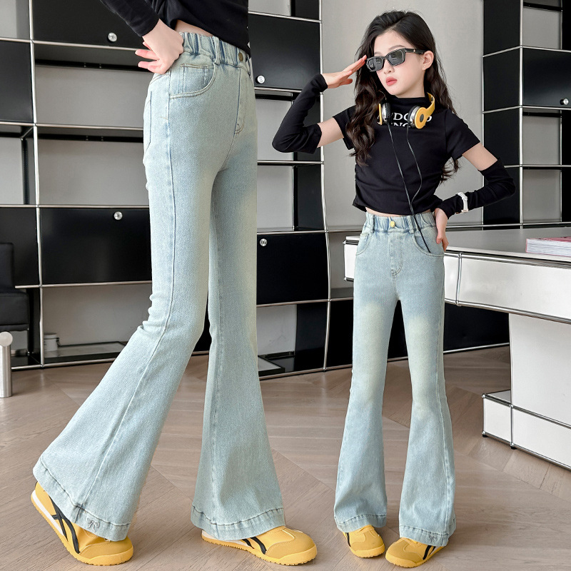 Blugi din denim cu croială ușor evazată pentru fetițe, primăvară-toamnă 2025, pantaloni slim