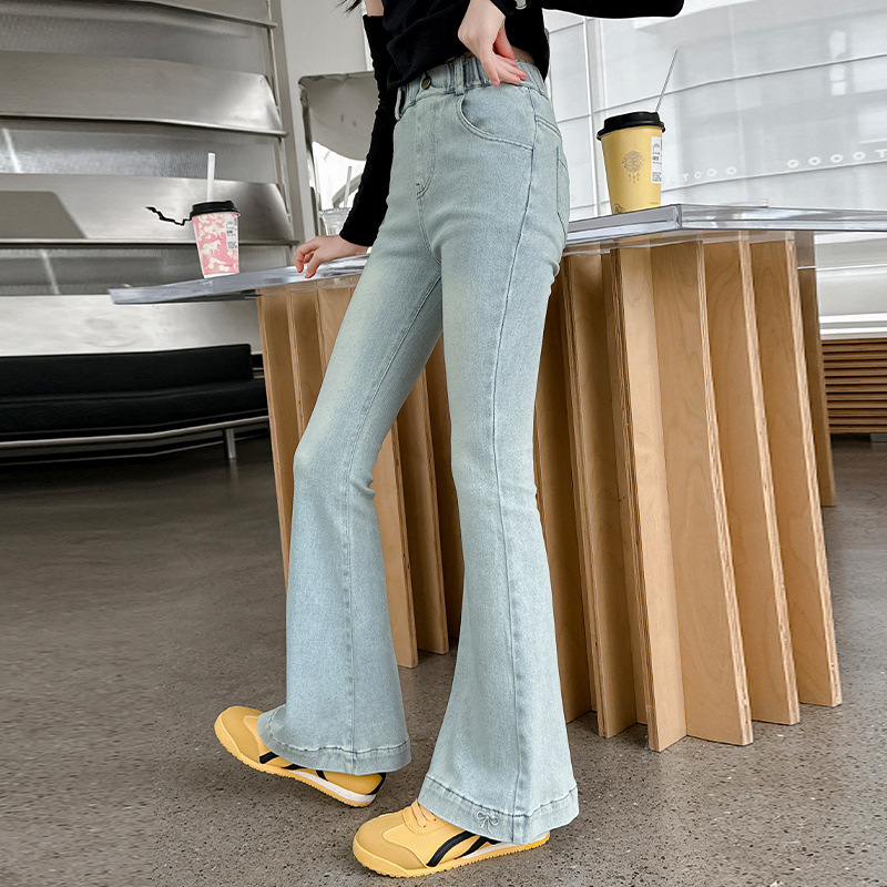 Blugi din denim cu croială ușor evazată pentru fetițe, primăvară-toamnă 2025, pantaloni slim