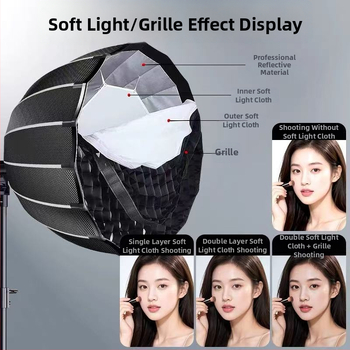 Softbox profund cu montură Bowens, grilă, iluminare pentru streaming, difuzor de lumină moale, iluminare sferică