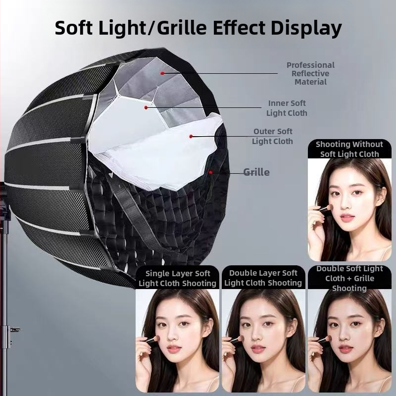 Hlboký softbox s držiakom Bowens, mriežka, osvetlenie pre živé vysielanie, difúzor mäkkého svetla, sférické svetelné zariadenie