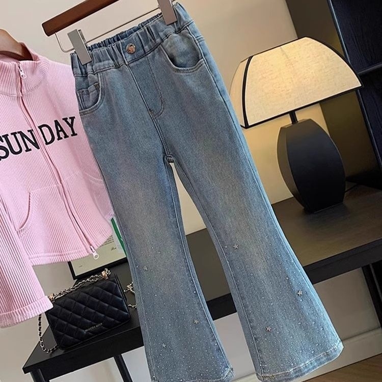 Jeans din denim pentru fetițe mai mari, croi evazat, primăvară–toamnă 2026, casual