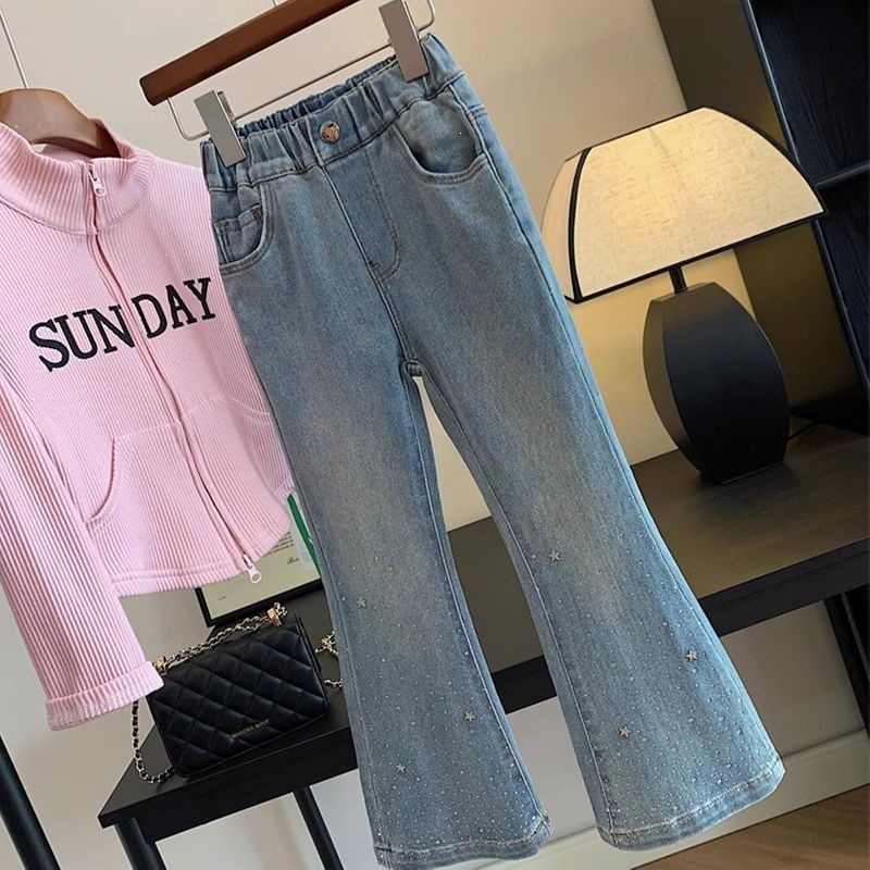 Jeans din denim pentru fetițe mai mari, croi evazat, primăvară–toamnă 2026, casual