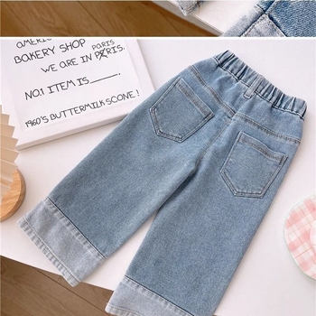 Blugi pentru fete, copii, 2026 primăvară–toamnă, denim cu croială dreaptă, pantaloni lungi