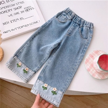 Blugi pentru fete, copii, 2026 primăvară–toamnă, denim cu croială dreaptă, pantaloni lungi