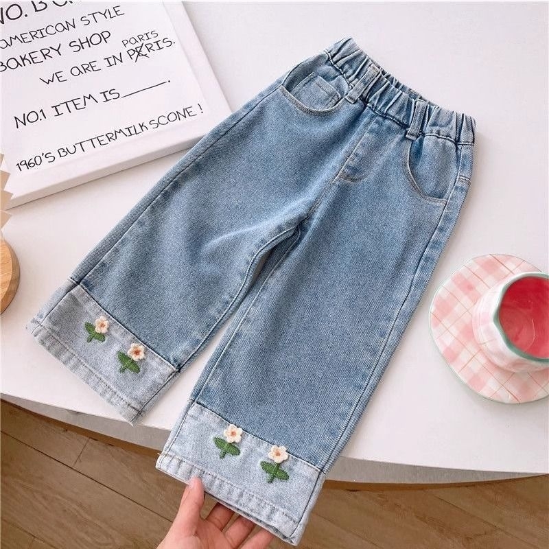 Blugi pentru fete, copii, 2026 primăvară–toamnă, denim cu croială dreaptă, pantaloni lungi