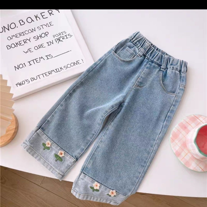 Blugi pentru fete, copii, 2026 primăvară–toamnă, denim cu croială dreaptă, pantaloni lungi