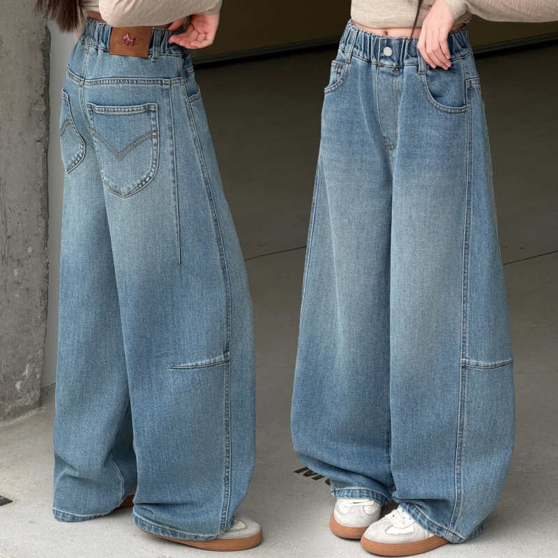 Jeansi din denim pentru fete, primăvară-toamnă 2026 – croială lejeră, pantaloni cu picioare largi